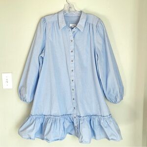 A Loves A 
Blue & White Pinstripe Ruffle Hem Shirt Dress / Tunic
  Large